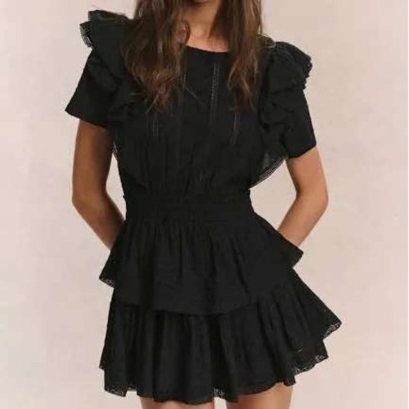 LoveShackFancy Dresses & Skirts - LoveShackFancy Mini Dress‎ Womens Medium Black Natasha Heritage Eyelet Ruffle